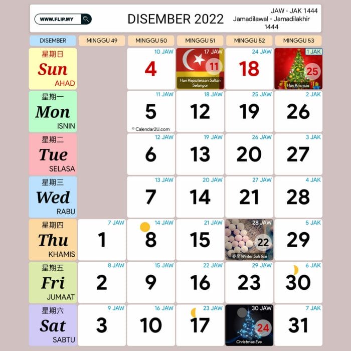 Kalendar Kuda Disember 2022