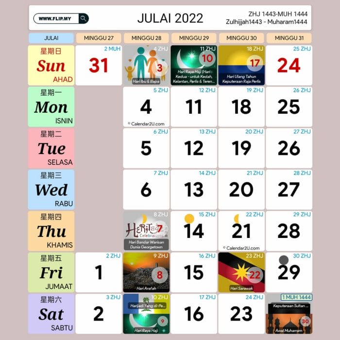 Kalendar Kuda Julai 2022