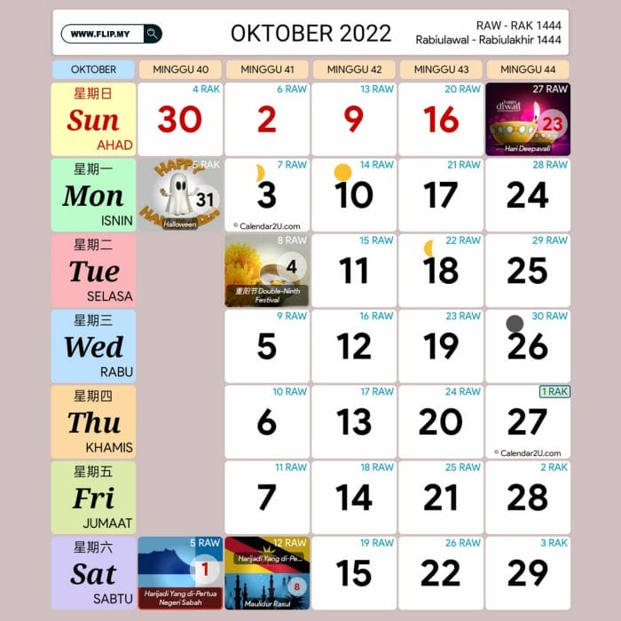 Kalendar Kuda Oktober 2022