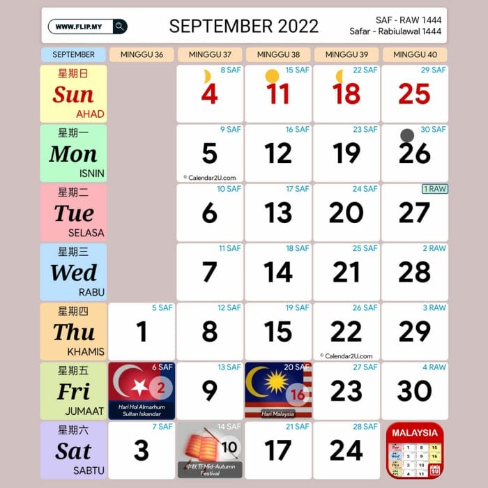 Kalendar Kuda September 2022