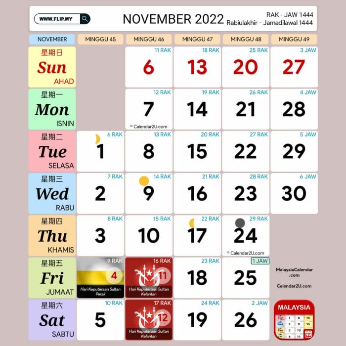 Kalendar November Kuda 2022