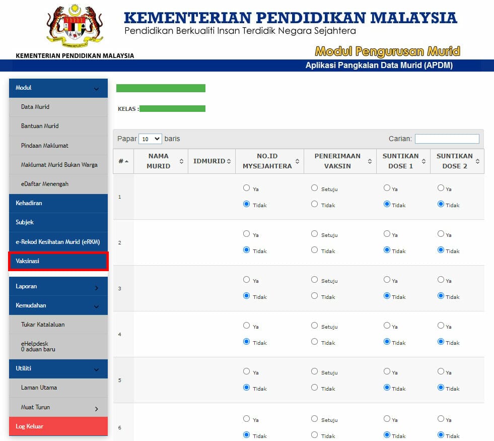Vaksinasi Murid APDM
