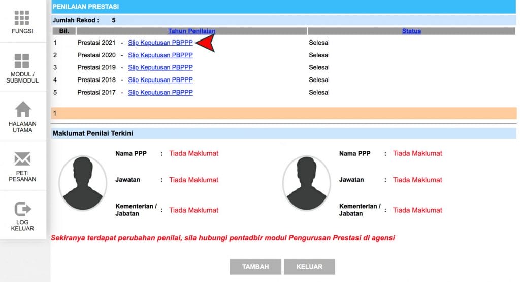 Penilaian prestasi HRMIS