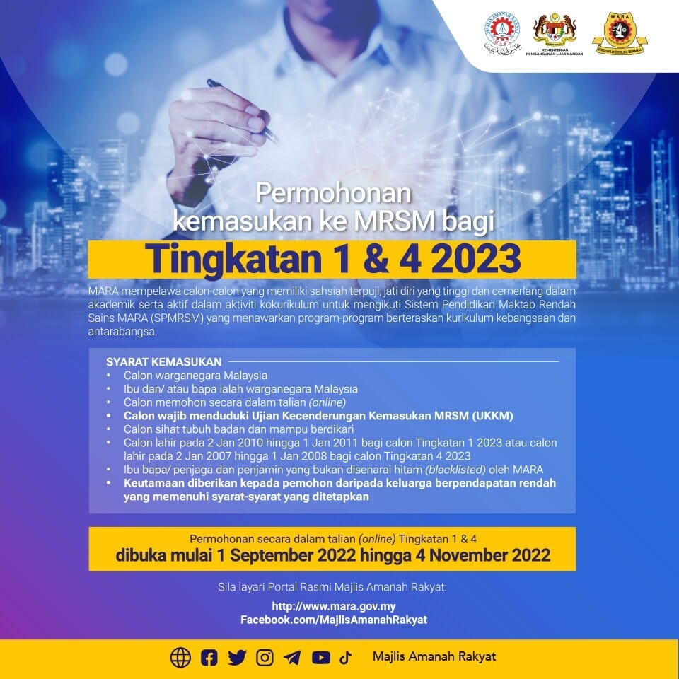 Permohonan MRSM 2023 Tingkatan 1 dan 4