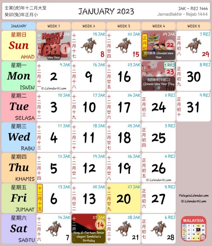 Kalendar Kuda 2023 - Januari