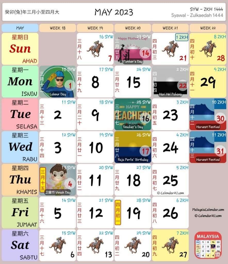 Kalendar Kuda 2023 - Mei