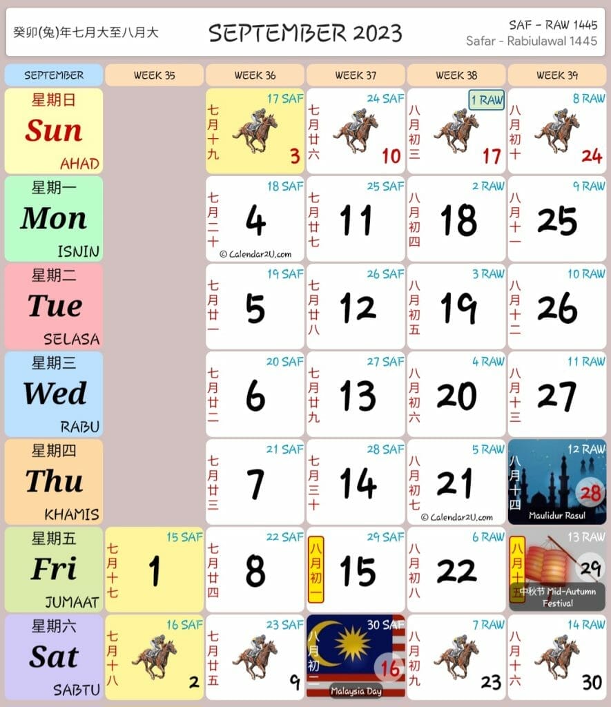 Kalendar Kuda 2023 - September