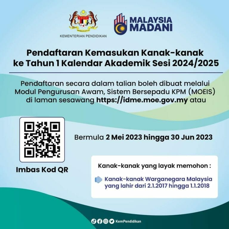 Pendaftaran Murid Darjah 1 2024/2025 Secara Online Idme.moe.gov.my ...