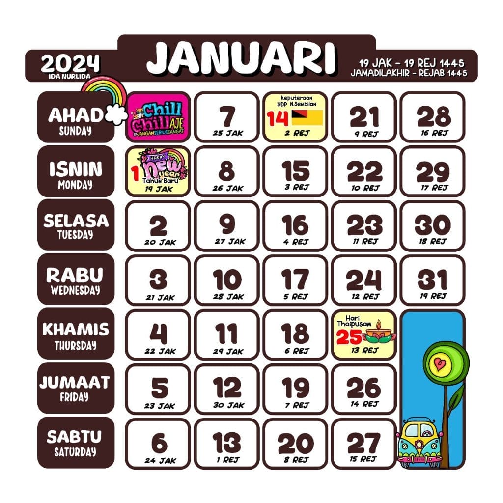 Kalendar Kuda 2024 - Januari