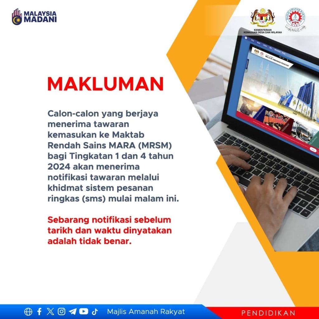 Semakan MRSM 2024: Kemasukan Tingkatan 1 Dan 4 - FLIP.MY